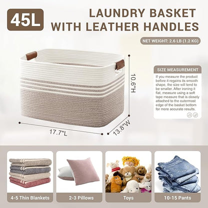 45L Small Laundry Basket with Leather Handles - Image 2