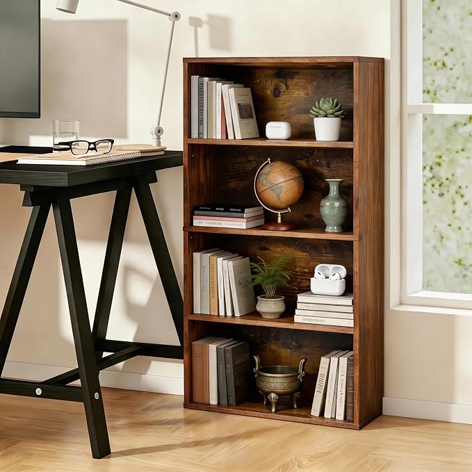 HealSmart 4 Tier Bookcase, Industrial 5 Book Shelf, 9.2" D x 23.8" W x 42" H - Image 2
