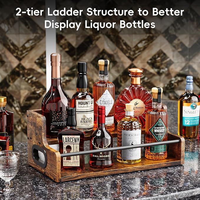 KLM Liquor Bottle Display Shelf, Coffee Syrup Rack Organizer, 2 Step Countertop - Image 7