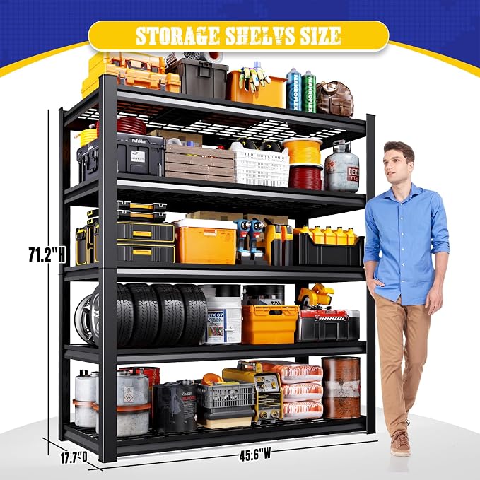 Set of 2 Garage Shelving Heavy Duty Storage Shelves, 5-Tier Adjustable Metal - Image 3