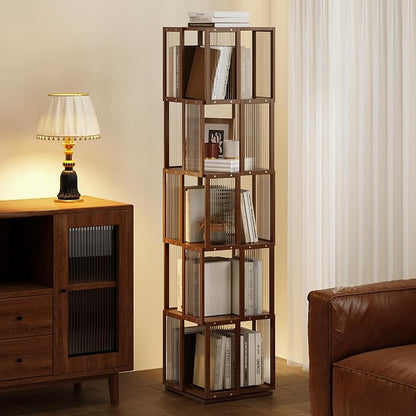 BAMEOS Solid Wood Rotating Bookshelf Tower 5 Tier，360°Storage Spinning Bookcase - Image 7
