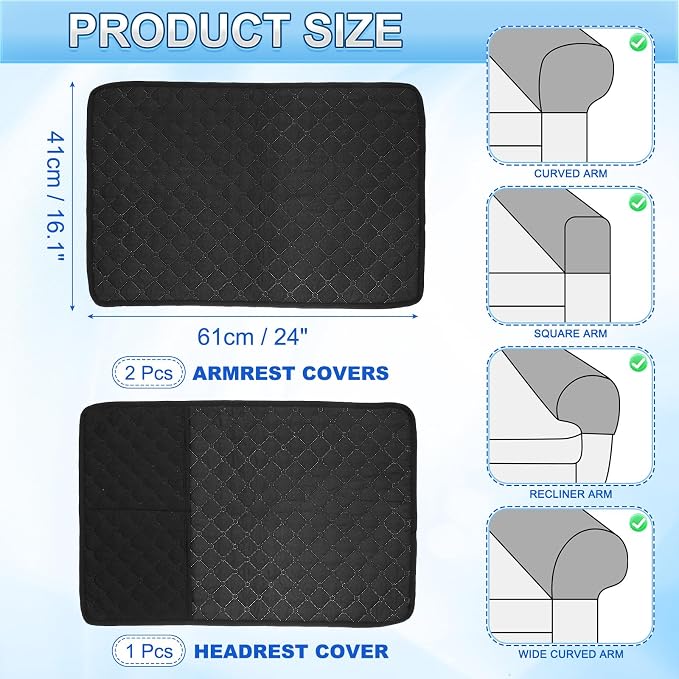 uxcell 3 PCS Armrest Covers, Couch Arm Cover Furniture Protect Slide Recliner - Image 2