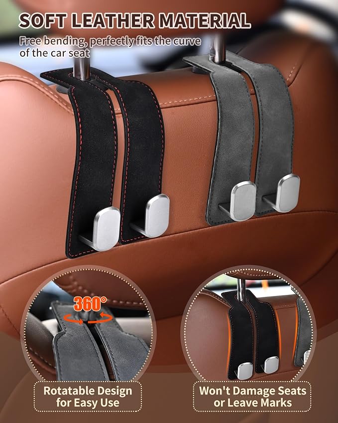 Headrest Hooks for Car, 4 Pack Car Seat Back Organizer Storage Hook, Double - Image 3