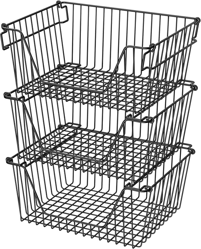 Stackable Wire Metal Baskets Sturdy Cabinet Organizer Wire Pantry Freezer Bin by blitzlabs