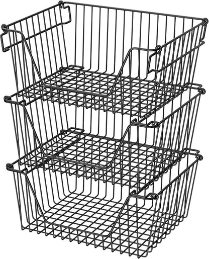 Stackable Wire Metal Baskets Sturdy Cabinet Organizer Wire Pantry Freezer Bin by blitzlabs