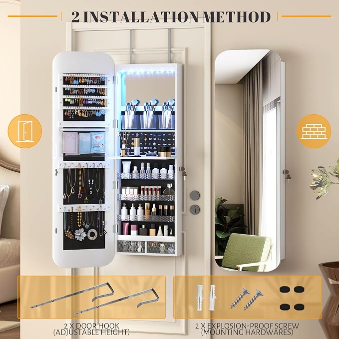 Vlsrka 47.2" LED Mirror Jewelry Cabinet, Wall/Door Mounted Full Length Mirror - Image 3