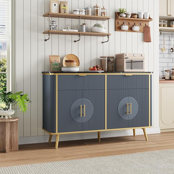47.2" Buffet Storage Cabinet, Modern Fluted Coffee Bar Station - Image 5