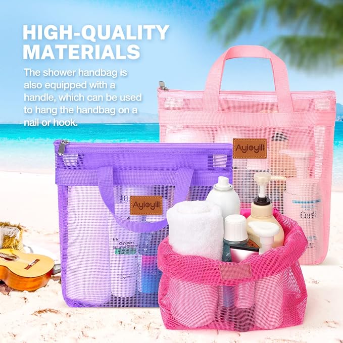 3 Pcs Portable Mesh Shower Caddy Tote, Quick Dry Tote Bag Mesh Beach Bags - Image 6