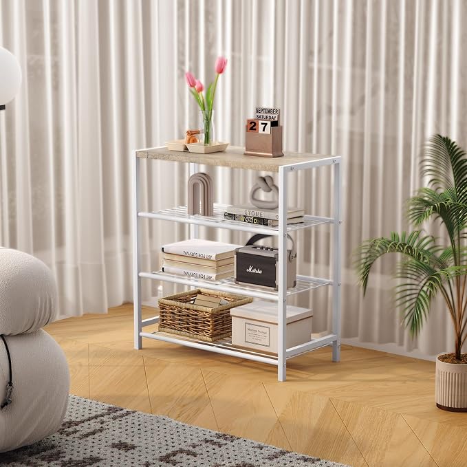 HOMEFORT 4-Tier Shoe Rack, Modern Industrial Shoe Storage Tower, Narrow Shoe - Image 5