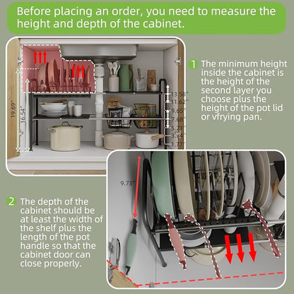 NETEL Adjustable Under Sink Organizers and Storage, Pots and Pans Organizer - Image 3