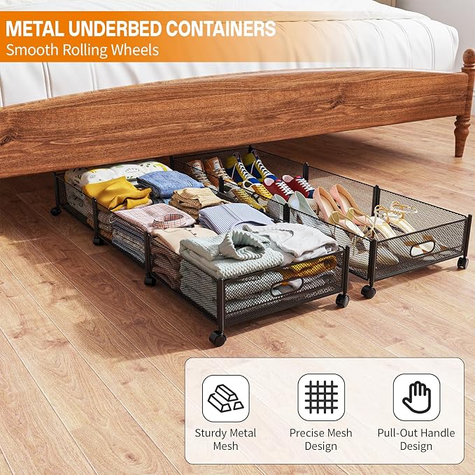Under Bed Storage With Wheels, 47.2''/90lbs/57.6L, Metal Frame Under Bed - Image 3