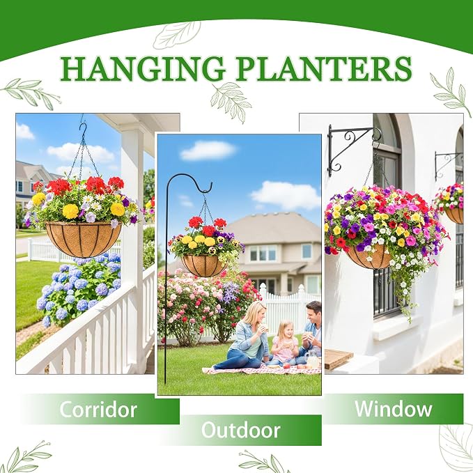 Hanging Planters for Outdoor Plants 4 Pack 14 inch Metal Hanging Flower Basket - Image 7