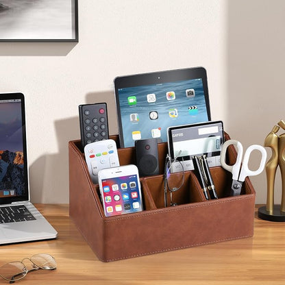 PU Leather Desk Organizer, Luxury Remote Control Holder - Image 3