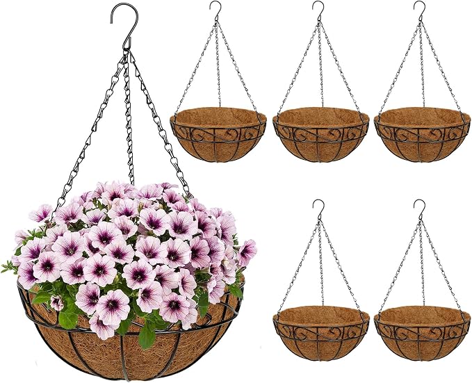6 Pack 12 inch Metal Hanging Baskets by NatureCrafted