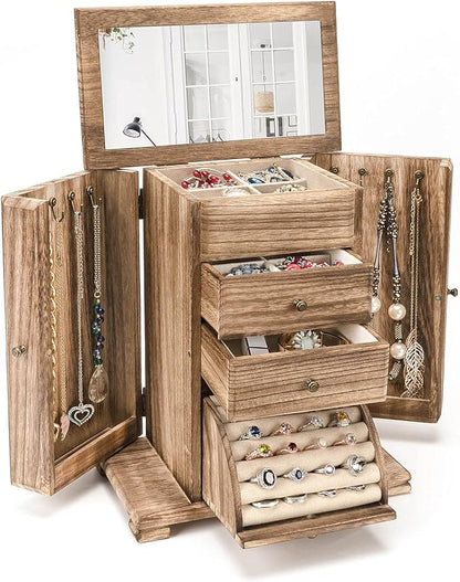 Emfogo Jewelry Box for Women, Rustic Wooden Jewelry Boxes & Organizers by Emfogo