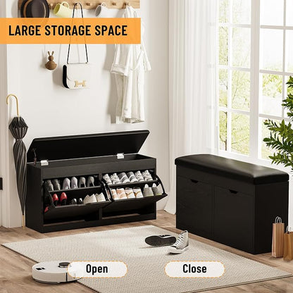 40" Shoe Storage Bench with Flip Drawers Padded Seat Cushion, Shoe Cabinet with - Image 7