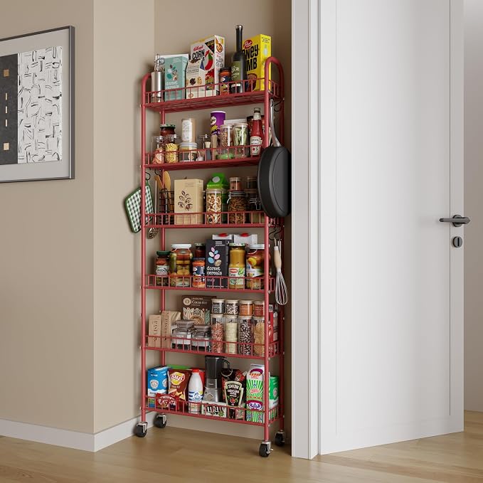 Slim Rolling Storage Cart 6 Tier, Metal Kitchen Rolling Utility Cart - Image 3