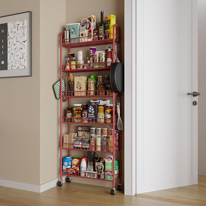 Slim Rolling Storage Cart 6 Tier, Metal Kitchen Rolling Utility Cart - Image 3