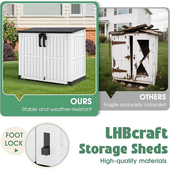 LHBcraft 36 Cu Ft Outdoor Storage Cabinet, Horizontal Resin Storage Shed Box - Image 2