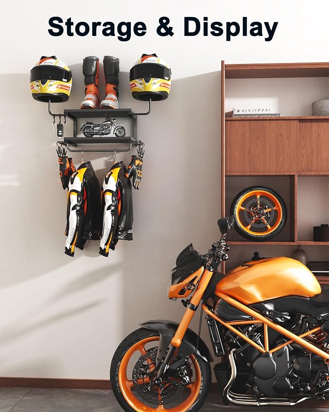 Motorcycle Helmet Holder Wall Mount, 2-Tier Helmet Rack - Image 3