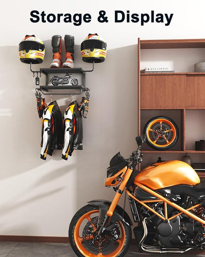 Motorcycle Helmet Holder Wall Mount, 2-Tier Helmet Rack - Image 3