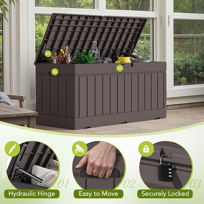 Devoko 78 Gallon Deck Box, Waterproof Resin Outdoor Storage Box - Image 2