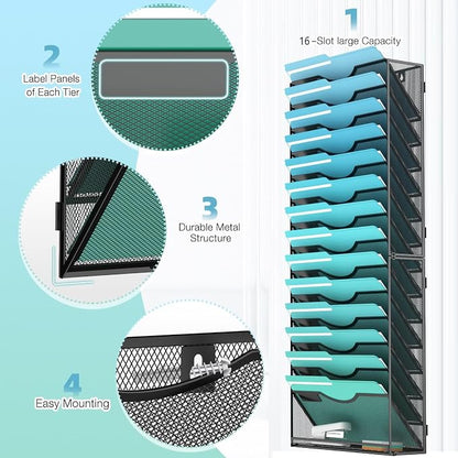 15-Tier Wall File Organizer Hanging Wall File Holder Wall Mount Paper Folder - Image 3