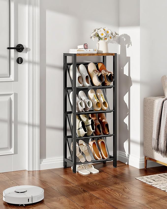 CHOEZON Shoe Rack, 5-Tier Slanted Shoe Rack, Narrow Shoe Storage Shelf - Image 4