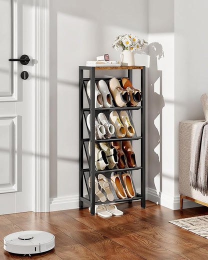 CHOEZON Shoe Rack, 5-Tier Slanted Shoe Rack, Narrow Shoe Storage Shelf - Image 4