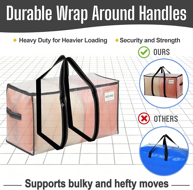 VENO 2 Pack Clear Moving Bags Heavy Duty, 90L Extra Large Transparent Storage - Image 3