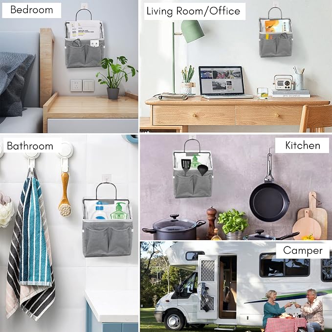 Kanrichu 3pcs Wall Hanging Organizer Bag, Linen Fabric Door Hanging Storage - Image 2