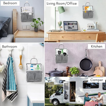 Kanrichu 3pcs Wall Hanging Organizer Bag, Linen Fabric Door Hanging Storage - Image 2