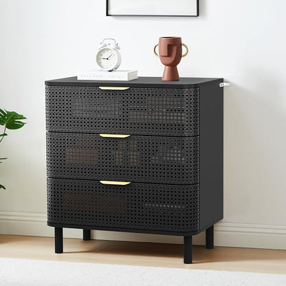 ORRD 3 Drawer Dresser Set of 2, Modern Iron Rattan Cabinet Dresser - Image 3