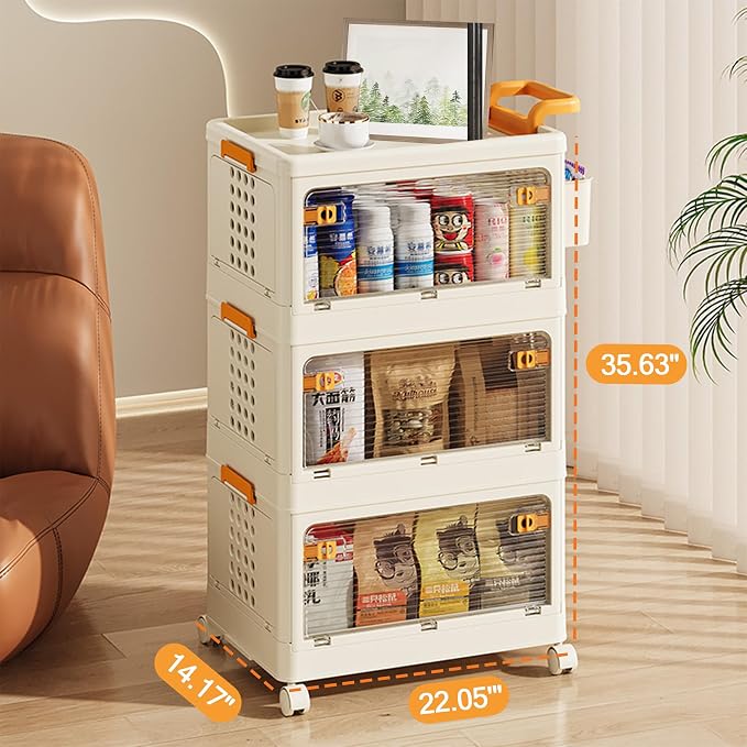 58 QT Storage Bins with Lids, Stackable Rolling Storage Cart with Clear Doors - Image 5
