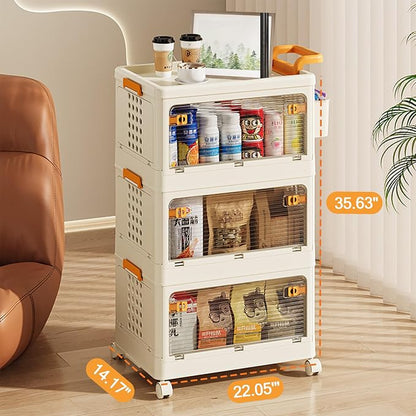 58 QT Storage Bins with Lids, Stackable Rolling Storage Cart with Clear Doors - Image 5