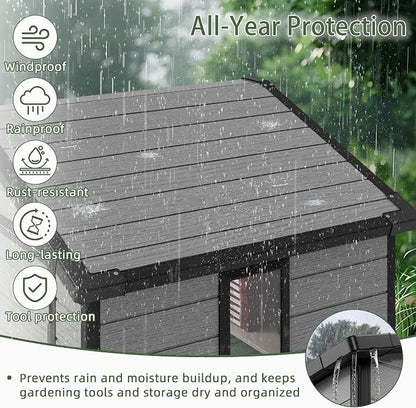 6 x 6 FT Resin Shed with Floor & Skylight, Weather & UV Resistant Sheds | - Image 8