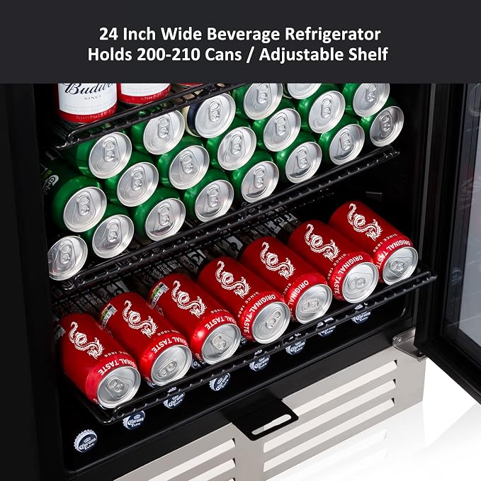 24 Inch Beverage Refrigerator Cooler, 210 Cans Wide Beverage and Beer Fridge - Image 2