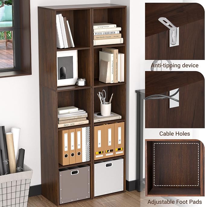 5 Cube Storage Organizer, Narrow Open Shelf Bookcase, Freestanding 5 Tier Low - Image 5