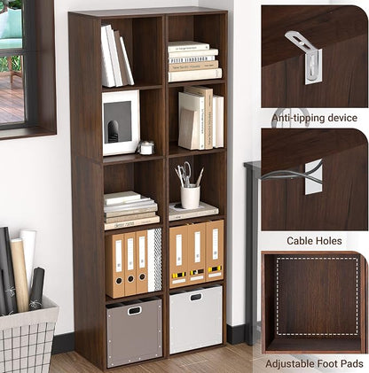 5 Cube Storage Organizer, Narrow Open Shelf Bookcase, Freestanding 5 Tier Low - Image 5