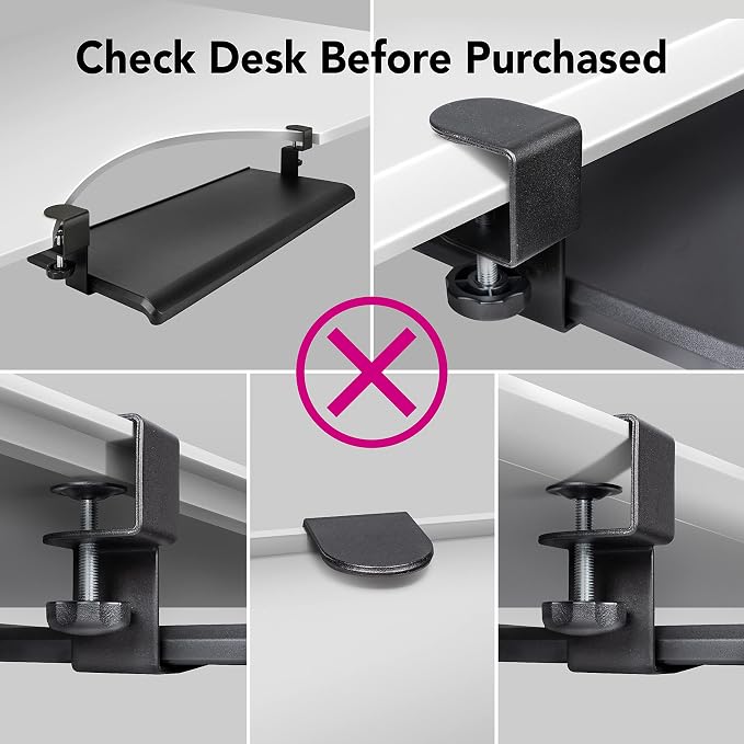 EHO Under Desk Keyboard Tray, Large 27.5" x 12.2" Slide-Out Clamp-On Drawer - Image 7