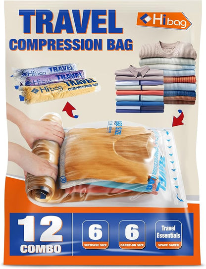 Compression Bags for Travel Essentials, Roll Up Bags No Vacuum Needed | for by HIBAG