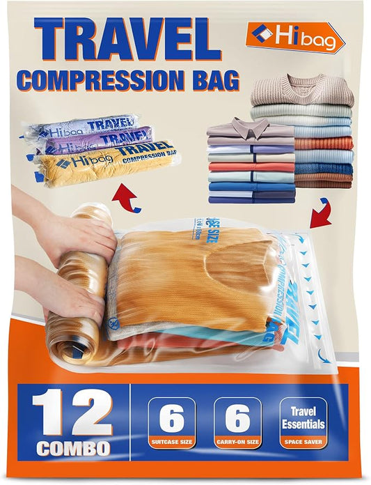 Compression Bags for Travel Essentials, Roll Up Bags No Vacuum Needed | for by HIBAG