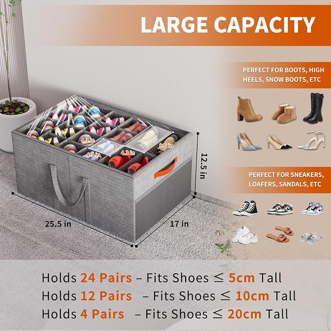 Aokeyee 2 Pack Shoe Organizer for Closet, Large Shoe Storage Box Fits up to 48 - Image 2