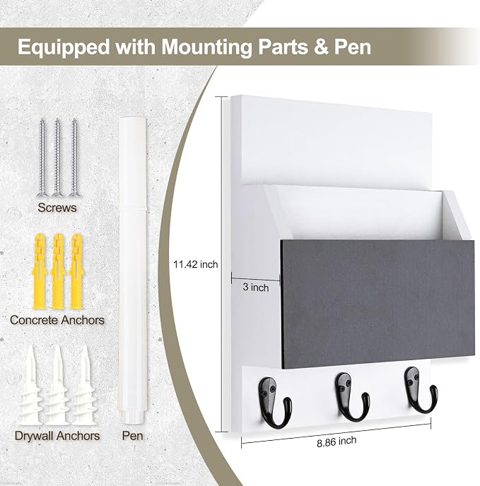 Key and Mail Holder for Wall Mount, Entryway Mail Holder - Image 6