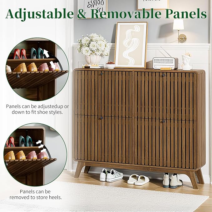 Jluomei Large Shoe Cabinet for Entryway, Bamboo Narrow Shoe Cabinet Storage - Image 8