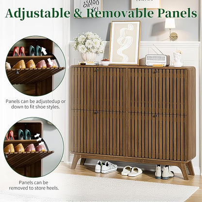 Jluomei Large Shoe Cabinet for Entryway, Bamboo Narrow Shoe Cabinet Storage - Image 8