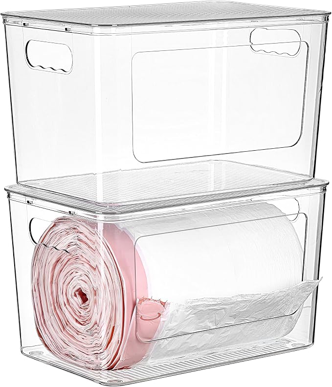 Vtopmart 2 Pack Clear Trash Bag Holder, Stackable Garbage Bag Dispenser | Trash by Vtopmart