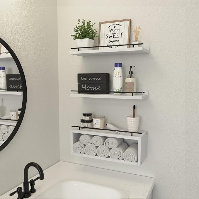 Floating Shelves for Wall with Cube Shelf, Wall Shelves with Metal Rail for - Image 6