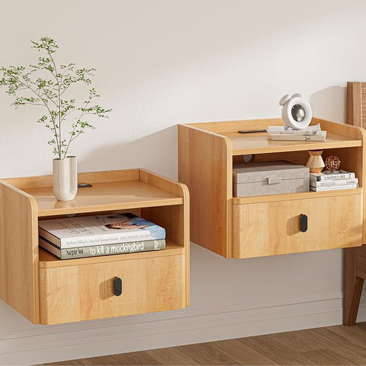 Floating Nightstand Set of 2, Modern Wall Mount Bedside Table by GENGKHAN