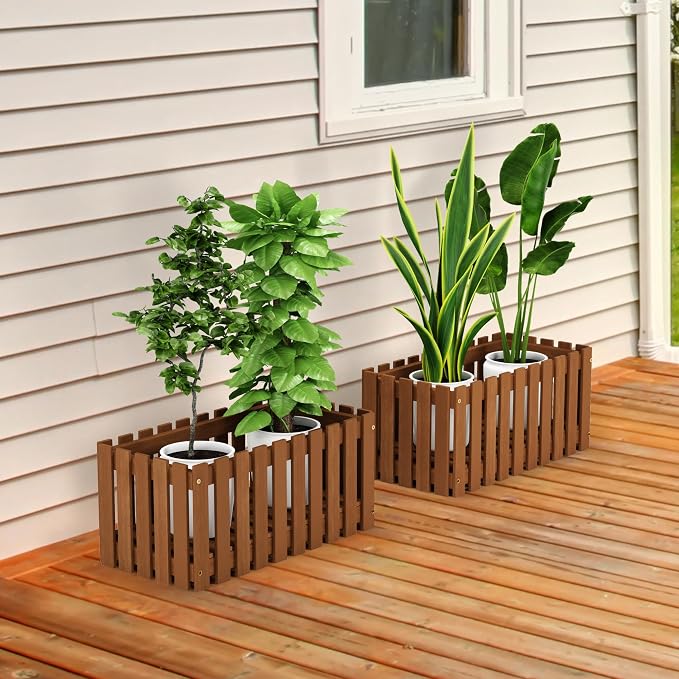 Furinno TIOMAN Planter Box, Hardwood Slat Style Flower Box, Rectangular Garden - Image 2